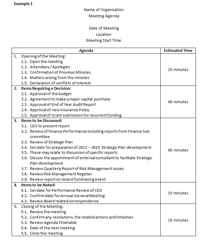 agenda examples
